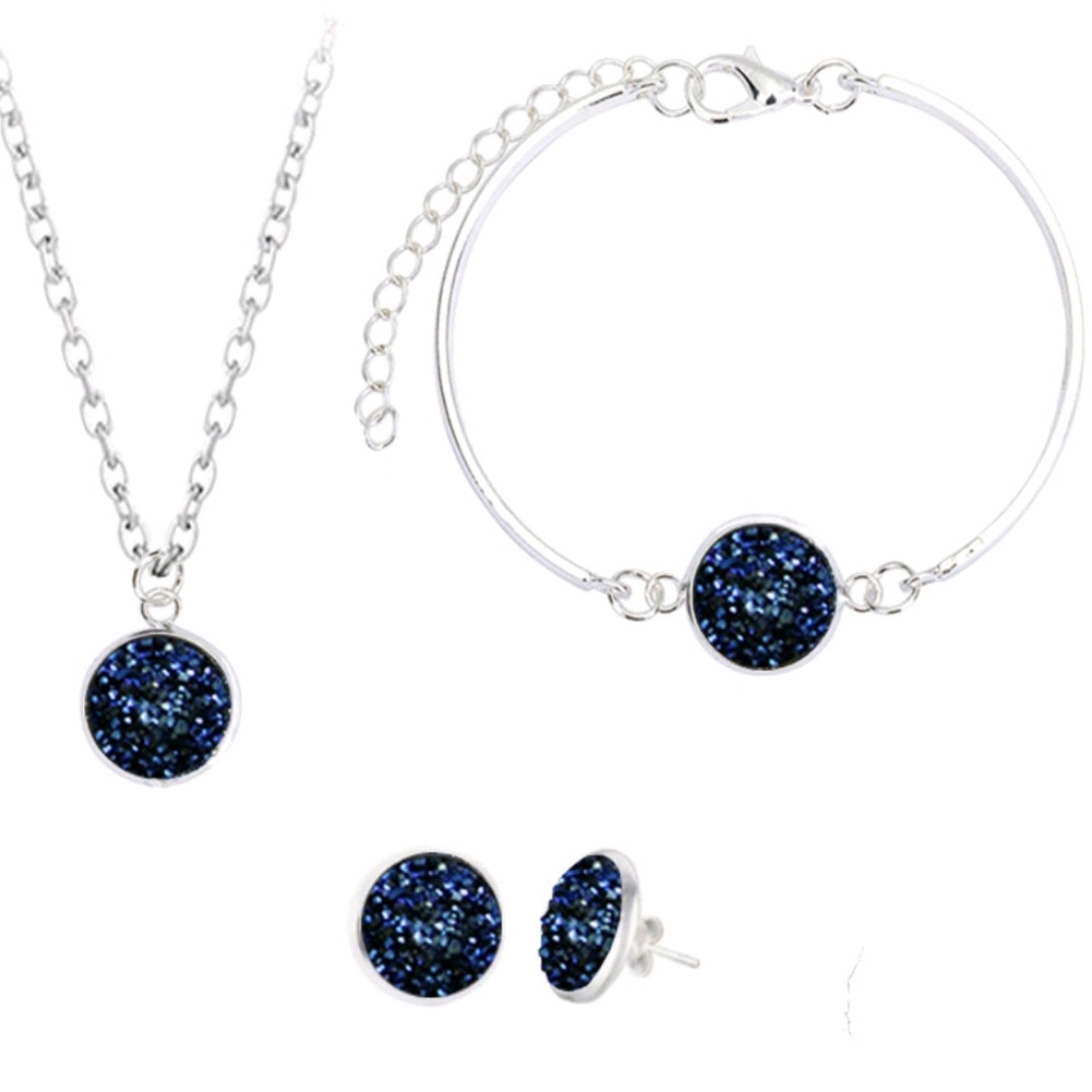 *New!* Deep Blue Druzy 3-Piece Jewelry Set